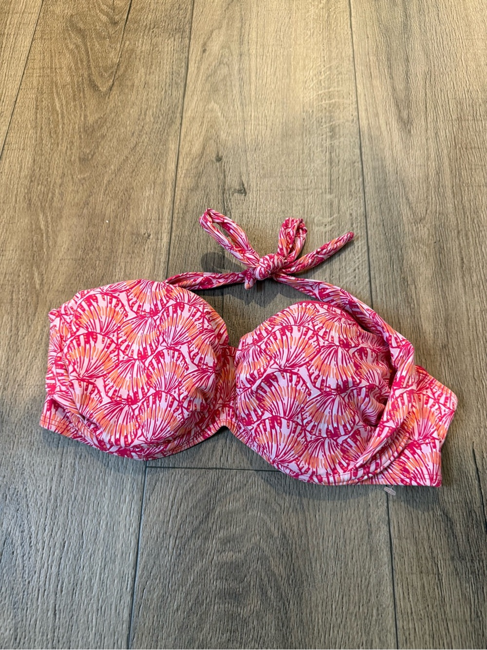 Vineyard Vines Pink Shell Print Bandeau Bikini Top Underwire Swim XL